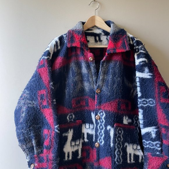 (Sold)| Oversized Aztec Print Llama Blanket jacket - Picture 3 of 12